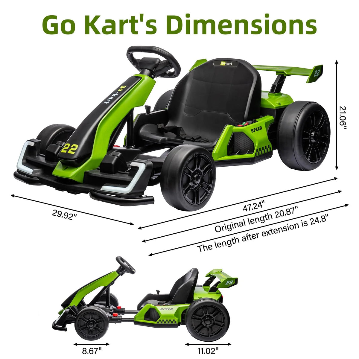 24V Electric Go Kart With 300W Motor, EVA Tire, Green