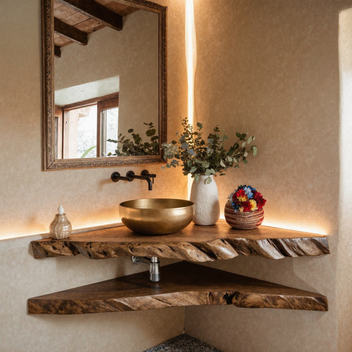 Handcrafted Bathroom Corner Vanity Shelf SILDTBRV065