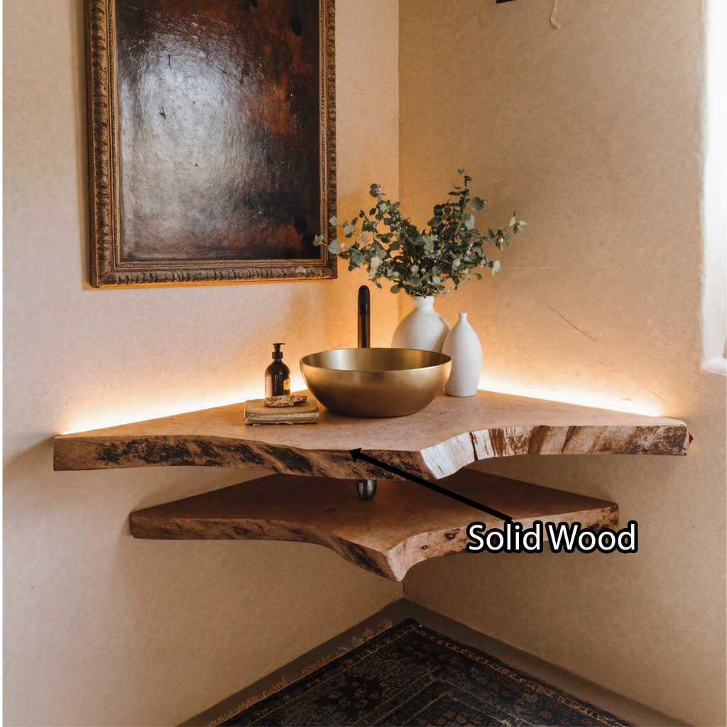 Live Edge Wood Corner Bathroom Vanity Shelf SILDTBRV071