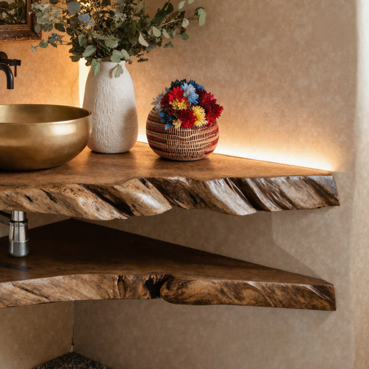 Handcrafted Bathroom Corner Vanity Shelf SILDTBRV065