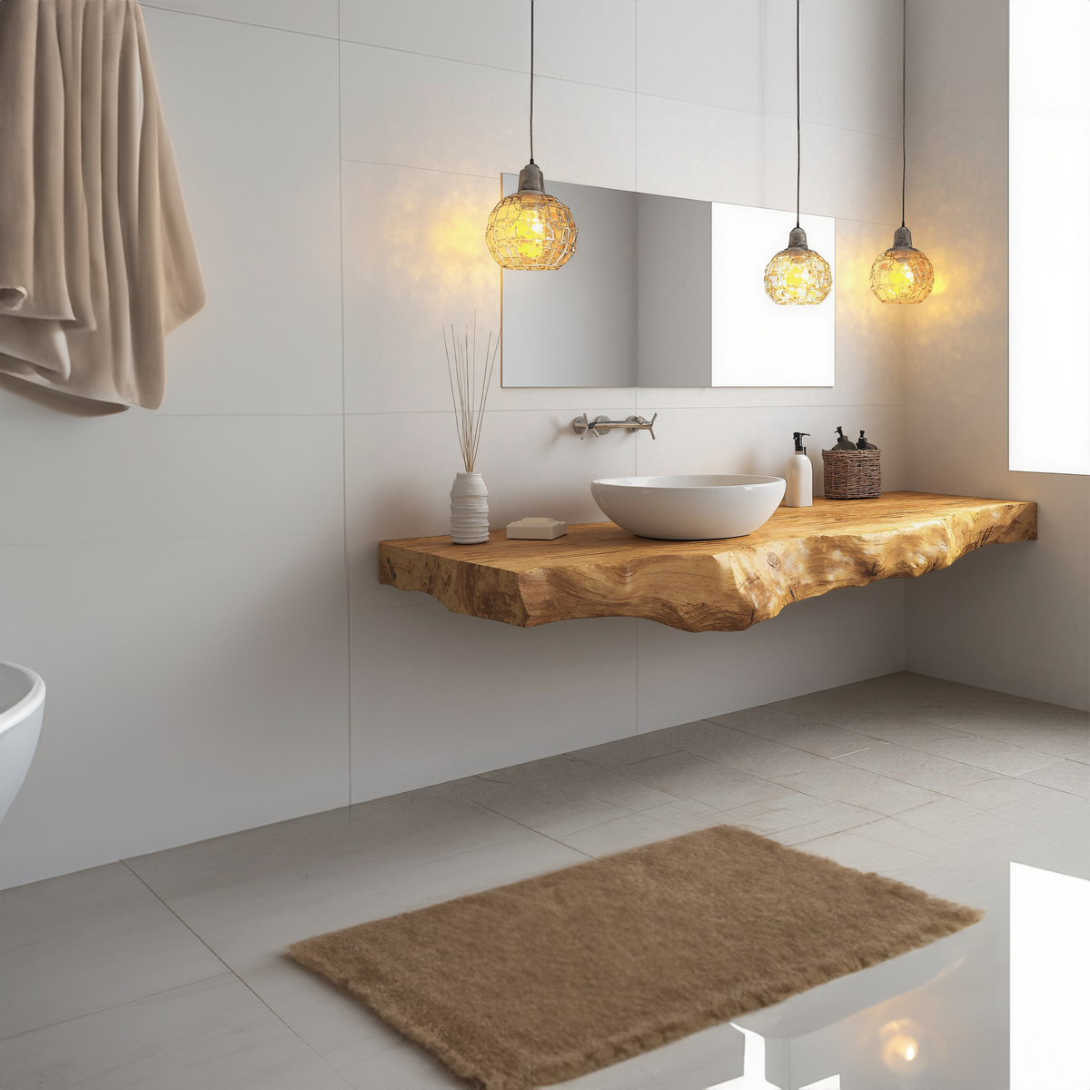 Farmhouse Floating Live Edge Vanity For Rustic Bathroom SILDTBRV229