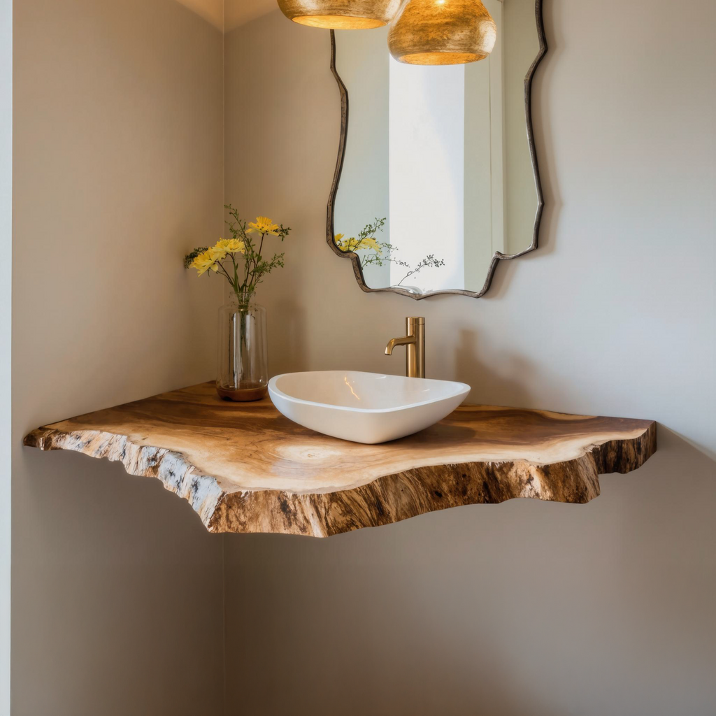Handcrafted Rustic Bathroom Floating Shelf With Natural Wood Finish SILDTBRV111