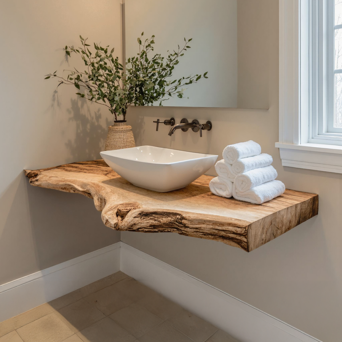 Live Edge Wood Bathroom Vanity Shelf SILDTBRV048