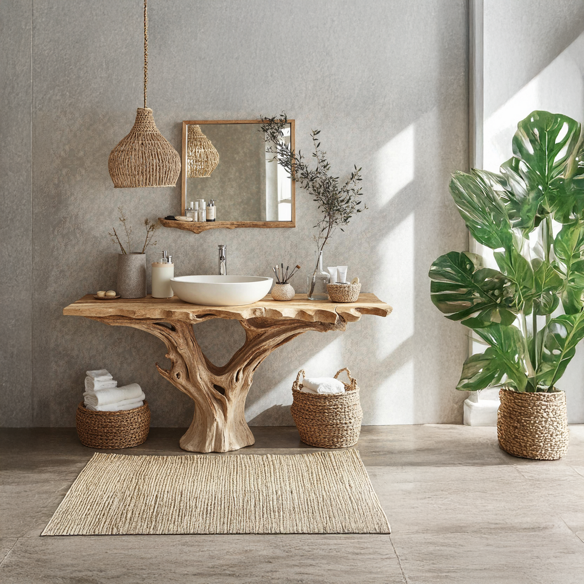 Farmhouse Natural Wood Bathroom Vanity For Relaxing Bathrooms SILDTBRV143