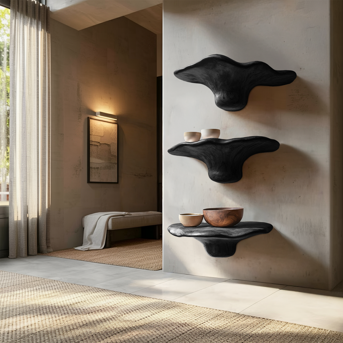 Handcrafted Solid Wood Mushroom Shelf For Bedroom Wall Decor SILDTTRMR011