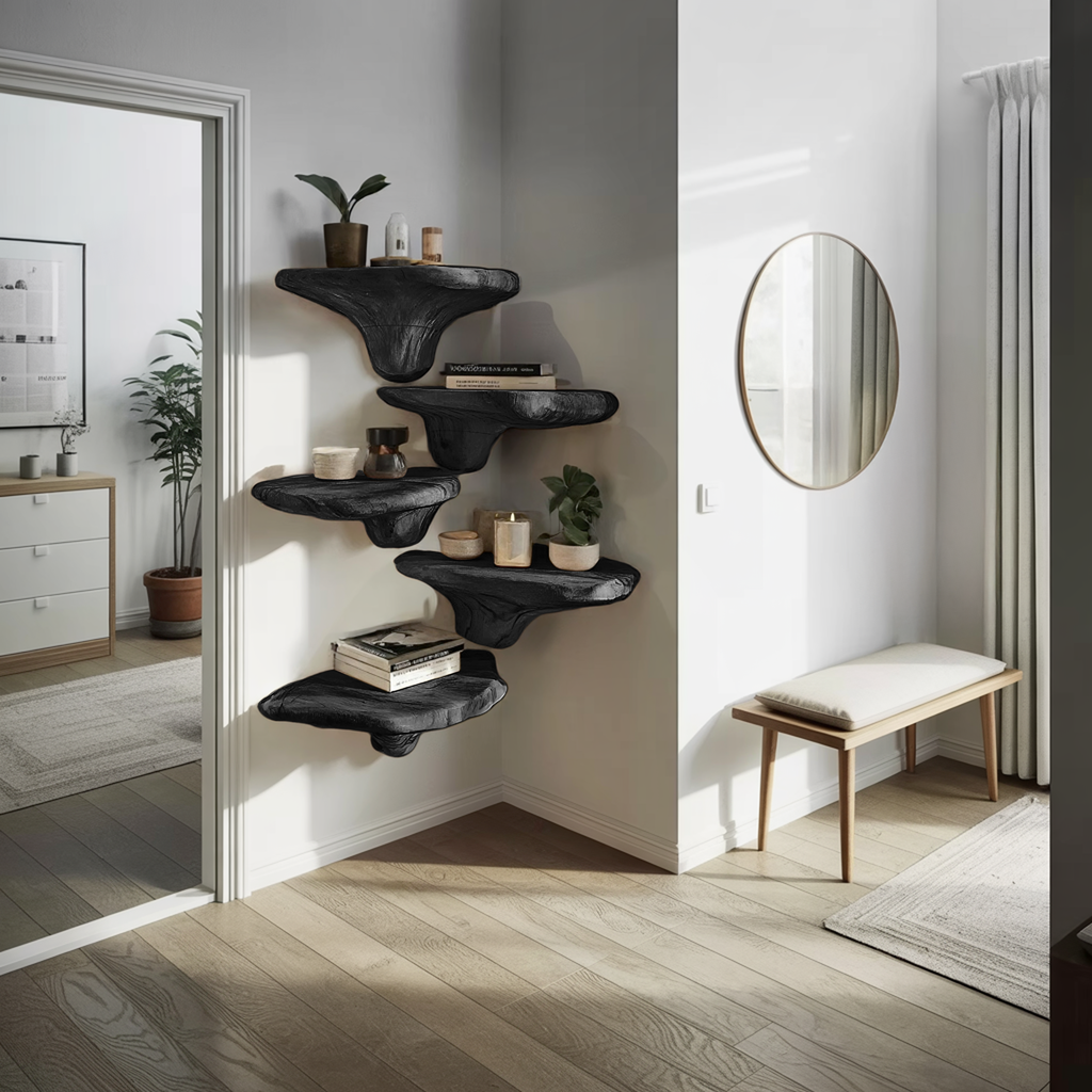 Farmhouse Solid Wood Mushroom Shelf For Entryway Wall Design SILDTTRMR014