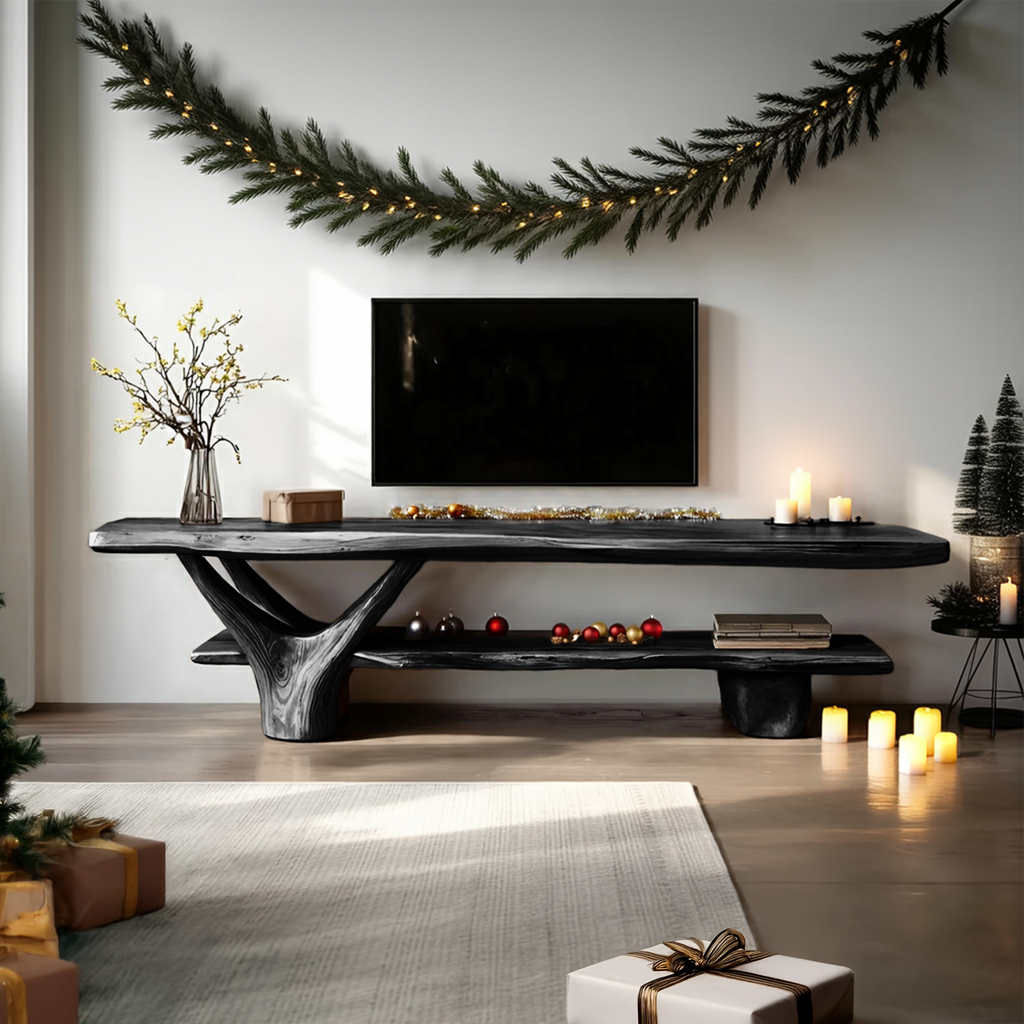 Handcrafted Wooden Live Edge TV Console, Solid Wood Media Stand Entertainment Center for Modern Living Room & Entryway Decor, SILDTTNCTV011