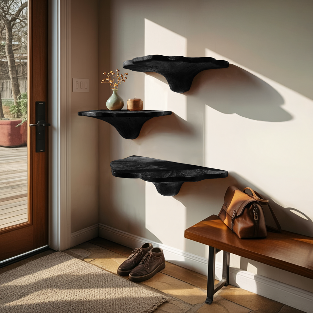 Handcrafted Wooden Mushroom Shelf For Artistic Living Room Decor SILDTTNMR007