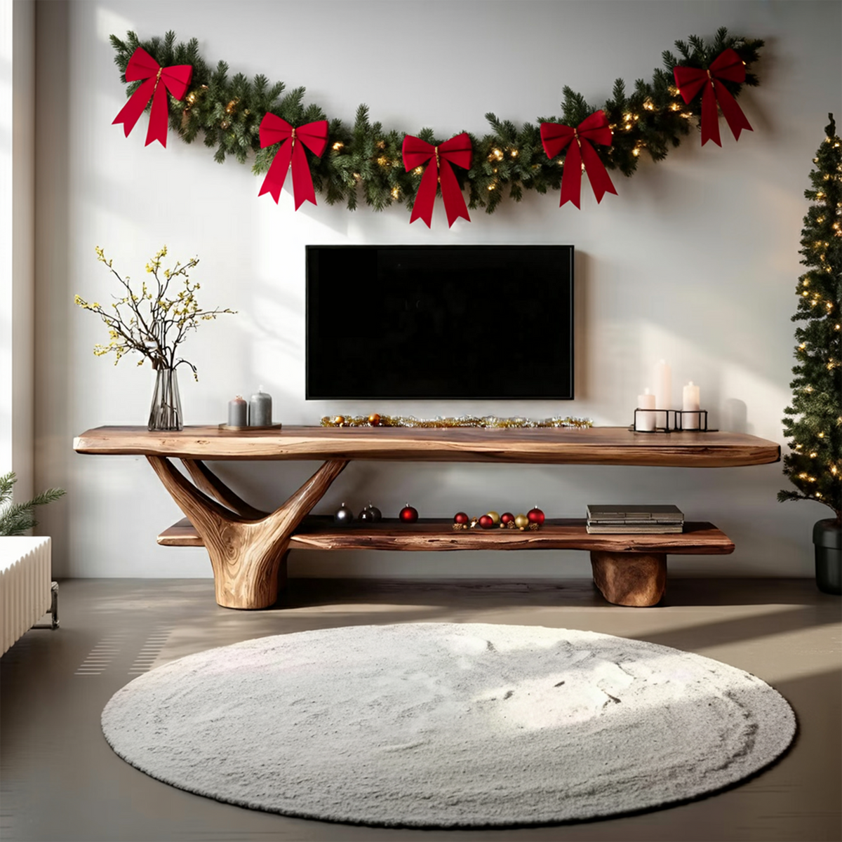 Handcrafted Wooden Live Edge TV Console, Solid Wood Media Stand Entertainment Center for Modern Living Room & Entryway Decor, SILDTTNCTV011