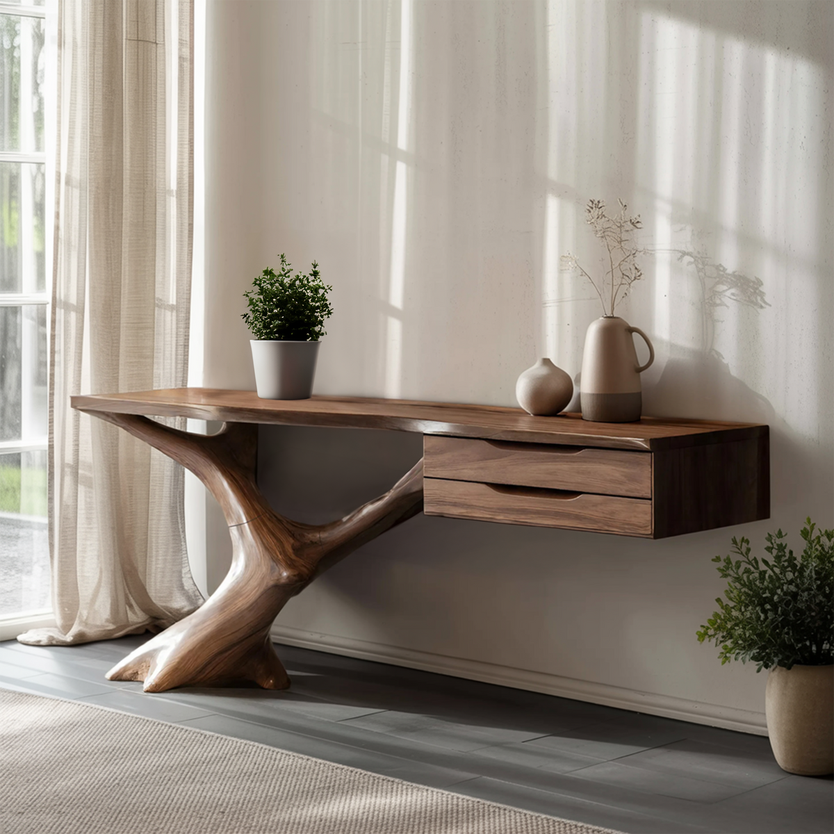 Handcrafted Wooden Console Table, Rustic Solid Wood Entryway Sofa Table, Modern Foyer Hallway Accent Furniture with Slim Base, SILDTTNCS016