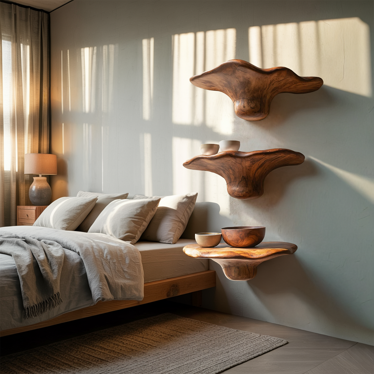 Handcrafted Solid Wood Mushroom Shelf For Bedroom Wall Decor SILDTTRMR011