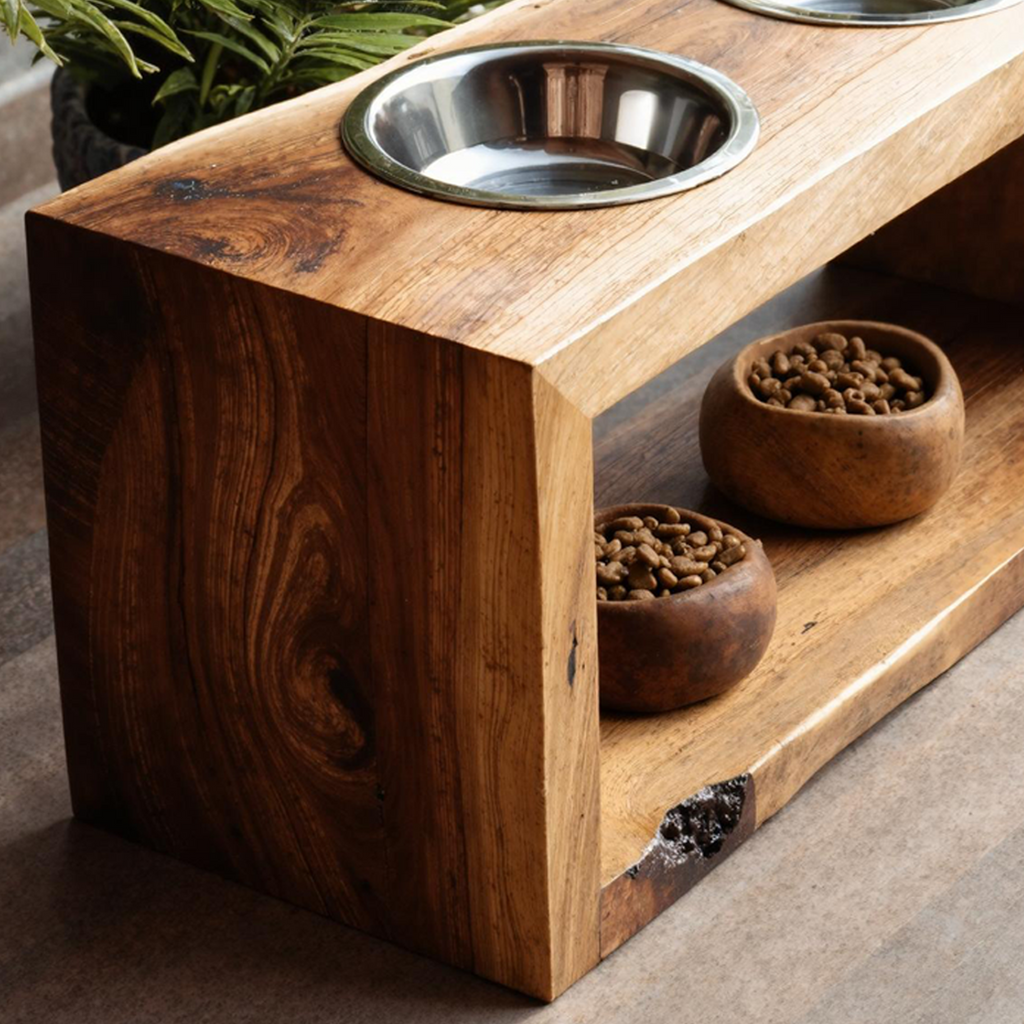 Handcrafted Pet Bowl Holder Pet Food Area SILDTDBS003