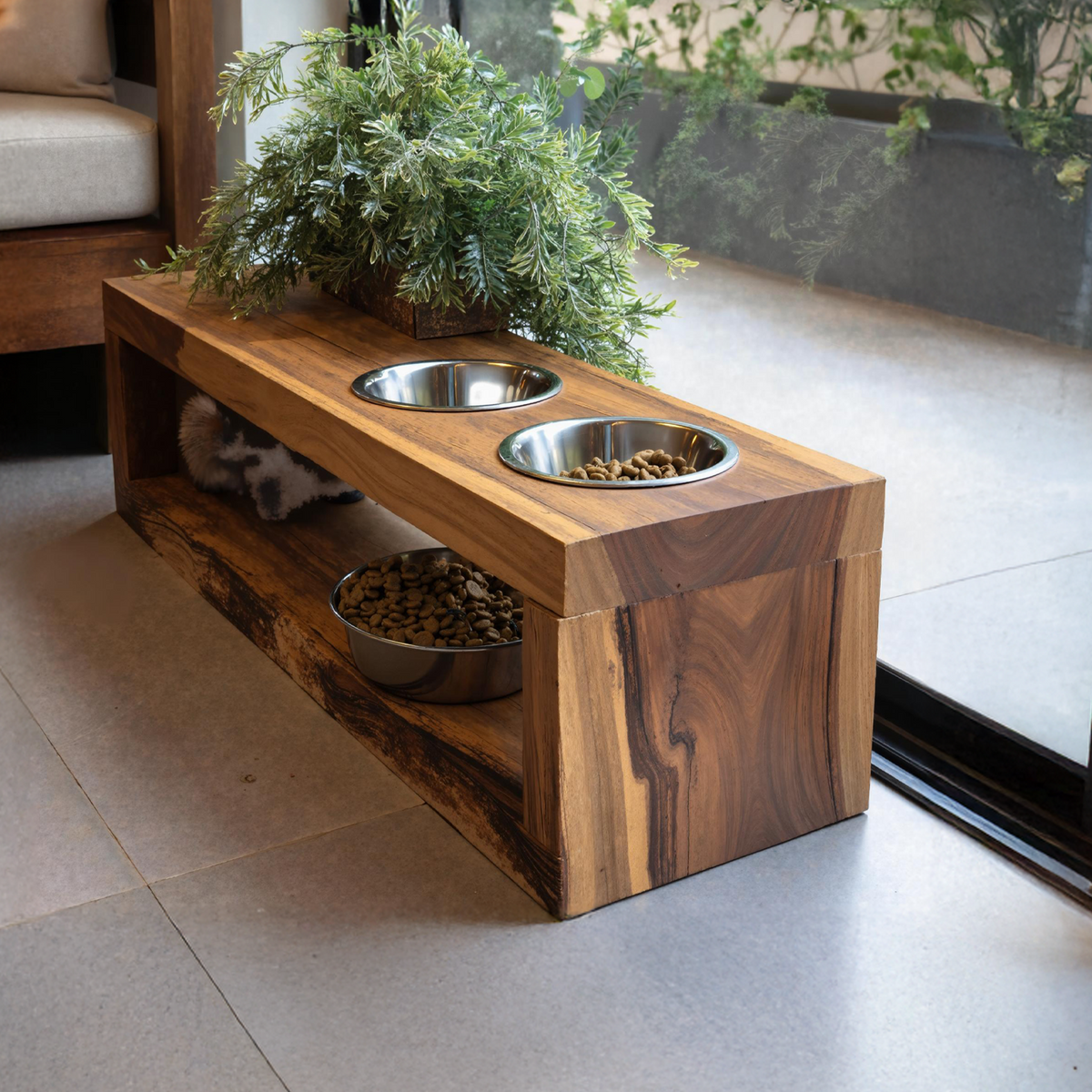 Handcrafted Pet Bowl Holder Elevated Feeding SILDTDBS006