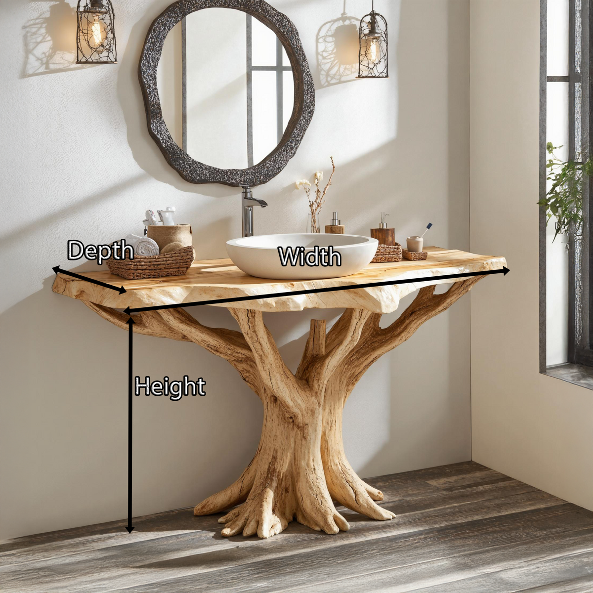 Live Edge Wood Vanity With Natural Tree Base For Eco Bathrooms SILDTBRV139