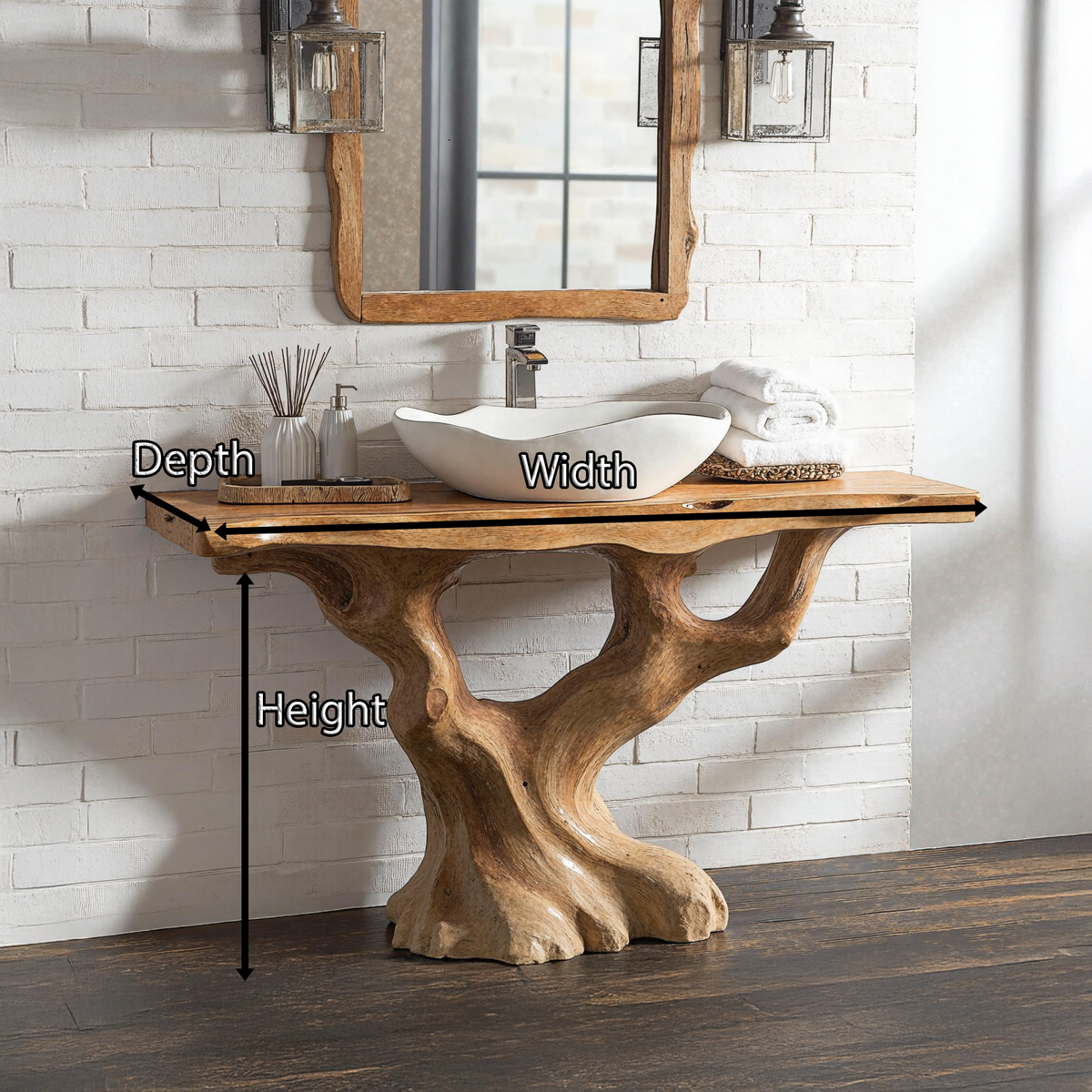 Handcrafted Wood Bathroom Vanity With Tree Trunk Base For Rustic Charm SILDTBRV137