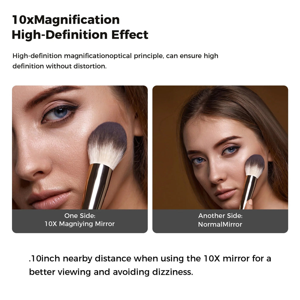 8 Inch Round Wall-Mounted Makeup Mirror, Rechargeable, 1X/10X Magnification, 3-Color LED Lights