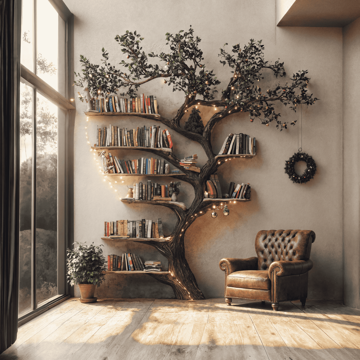 Black Tree Branch Bookshelf Wall Mount Mid Century SINLTB079