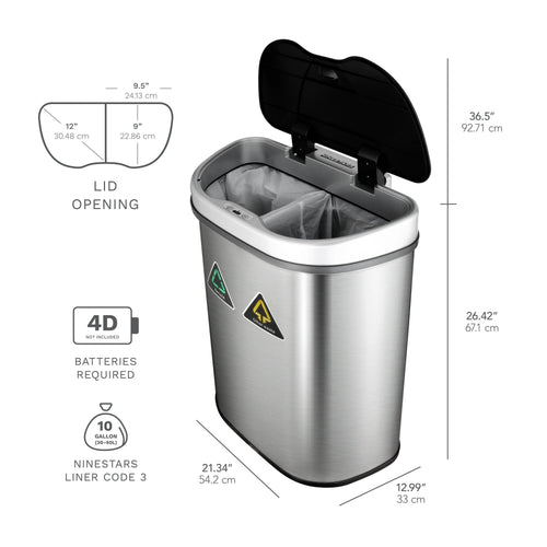 18 Gallon Dual Compartment Motion Sensor Trash Can - Automatic Hands-Free Kitchen Garbage Bin