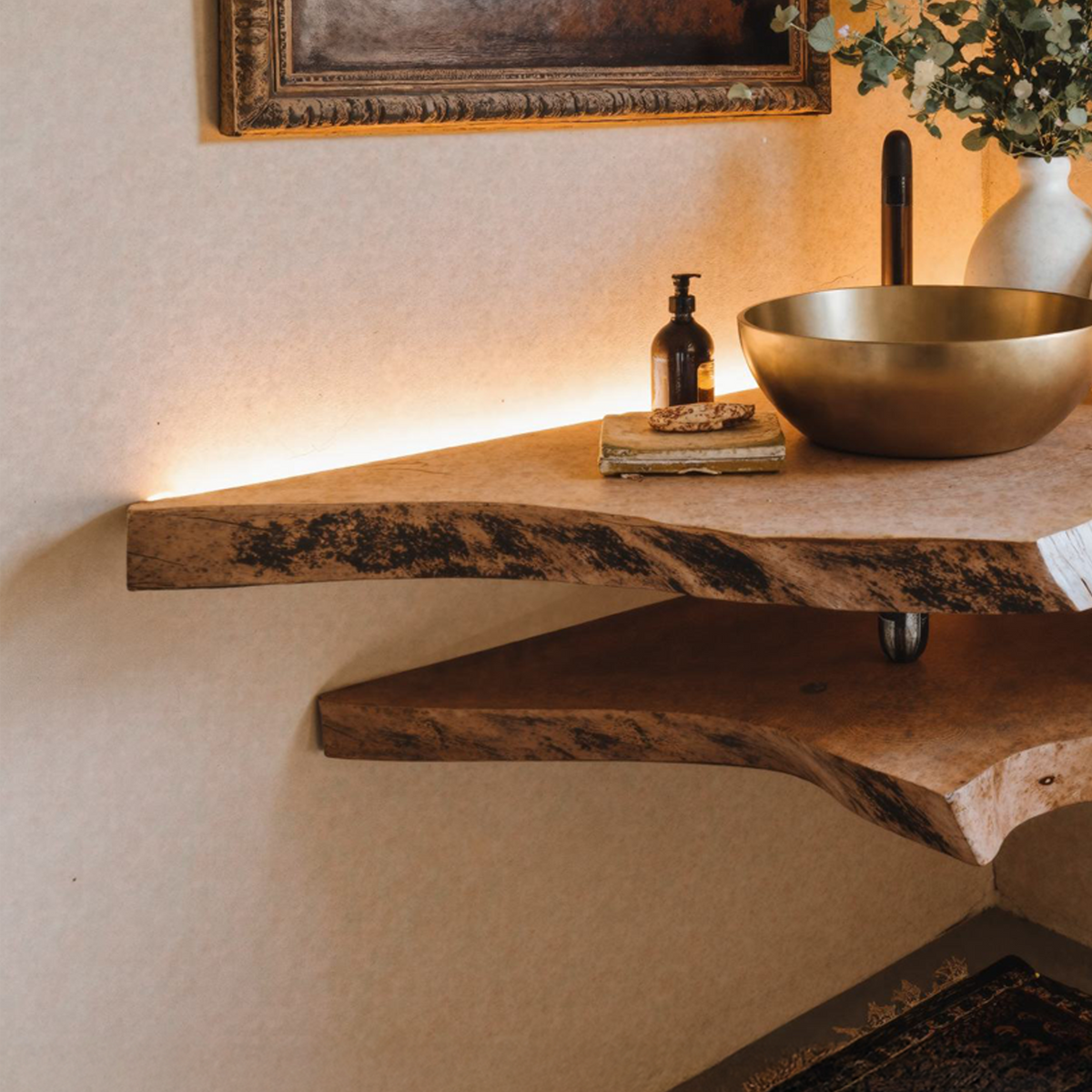 Live Edge Wood Corner Bathroom Vanity Shelf SILDTBRV071