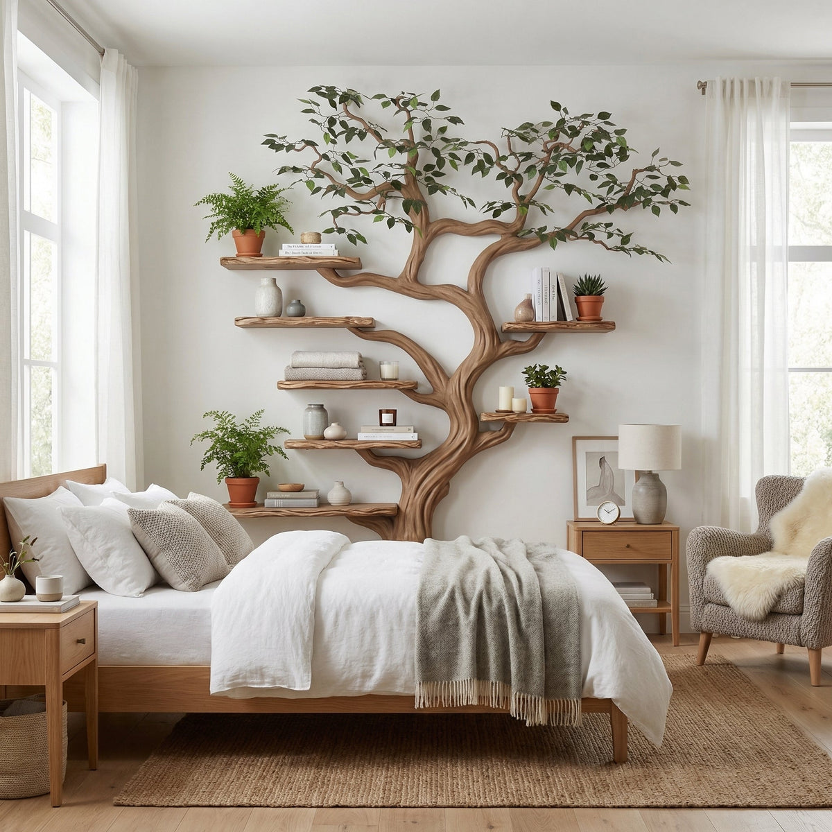 Black Tree Branch Bookshelf Wall Mount Mid Century SINLTB079