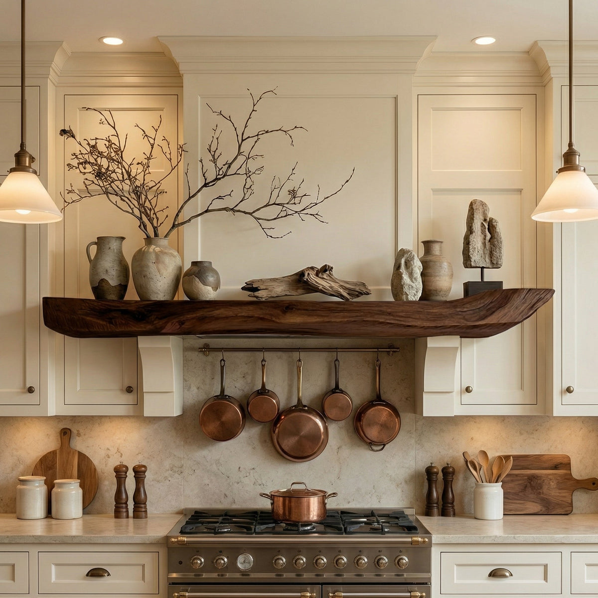 Boho Kitchen Floating Shelf Natural Edge Wooden Shelf For Wall Storage SINLSAFL069