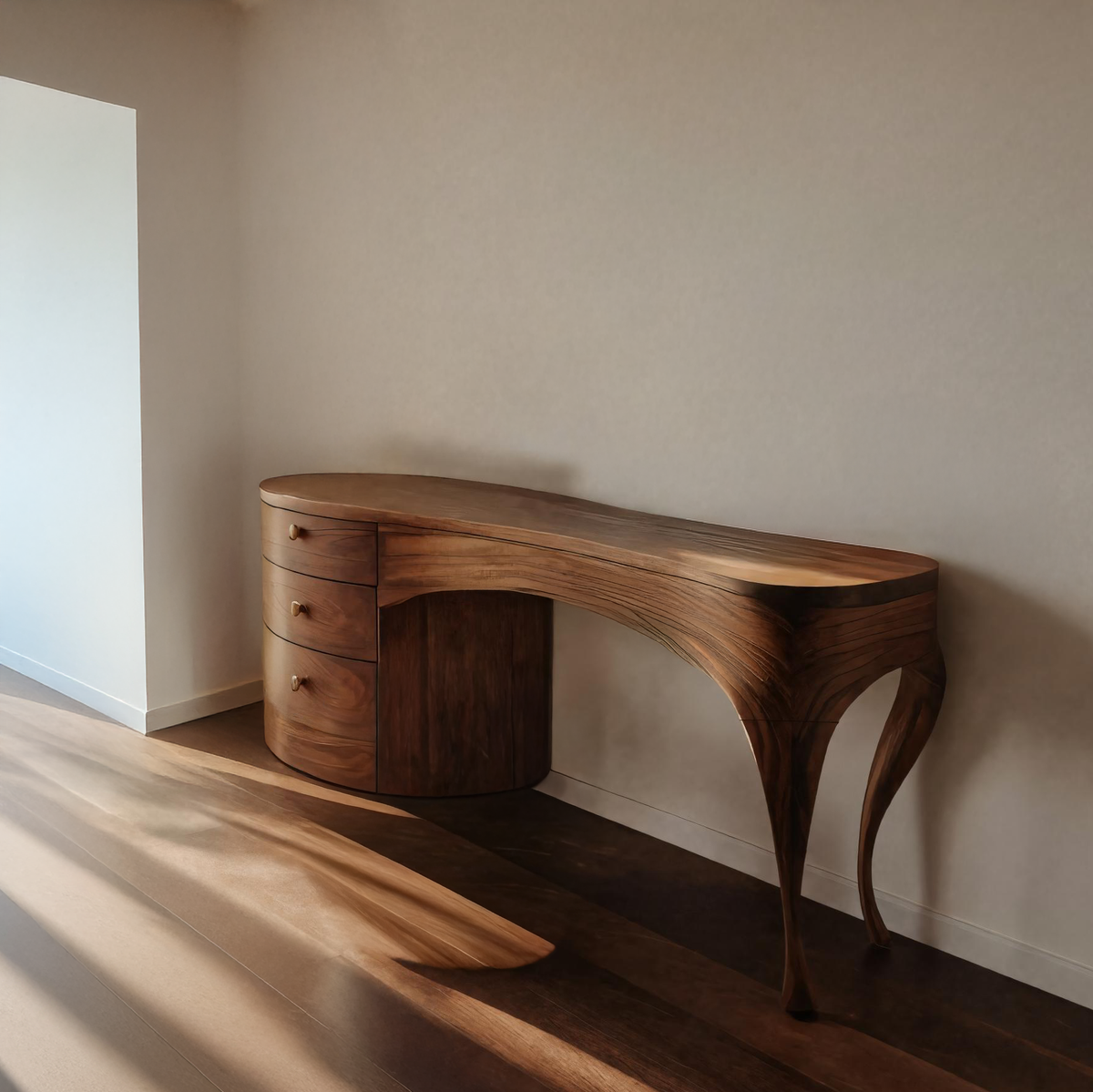 Handcrafted Wood Vanity Table With Sculptural Legs For Dressing Space SITHTTMV025