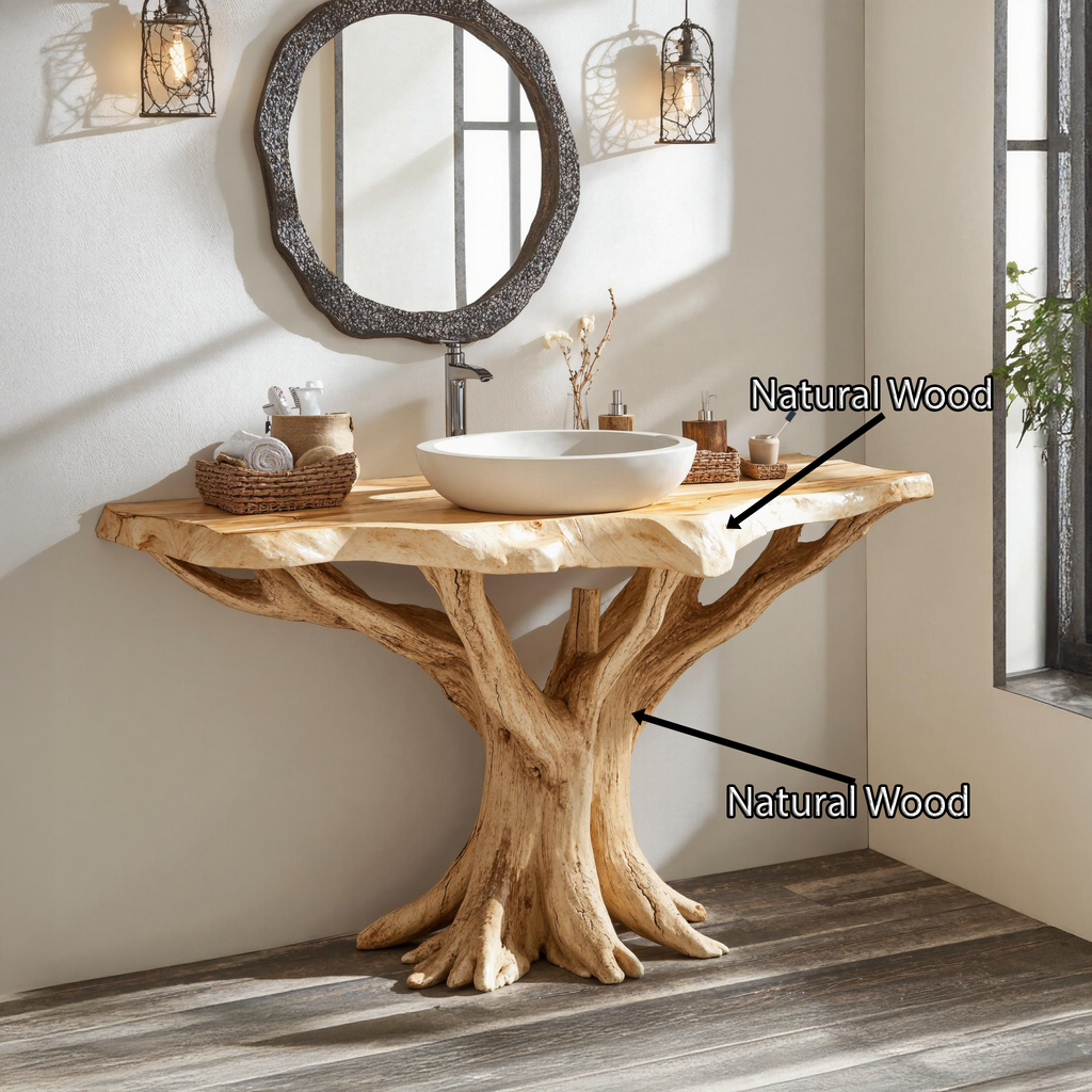 Live Edge Wood Vanity With Natural Tree Base For Eco Bathrooms SILDTBRV139