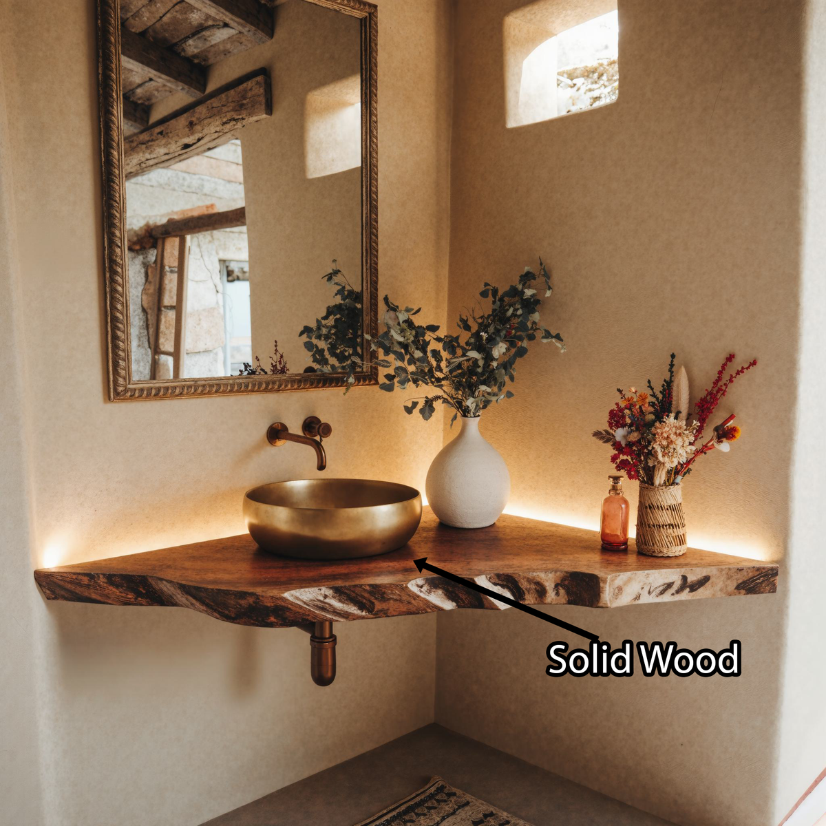 Handcrafted Corner Bathroom Wooden Shelf SILDTBRV070