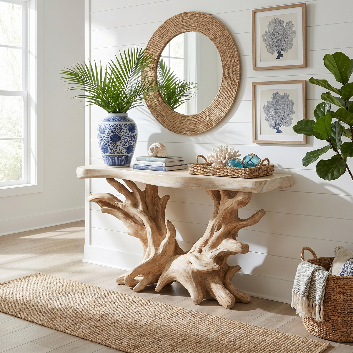 Coastal Rustic Organic Console Table Living Room And Bedroom SINLSACS428