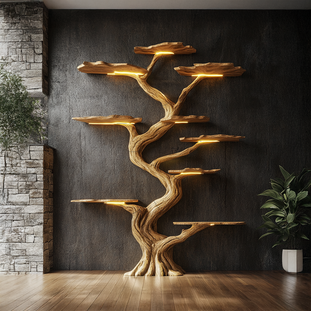 Handmade Tree Bookshelf Wood Rustic Modern Natural Style Decor Gift SINLSATB190