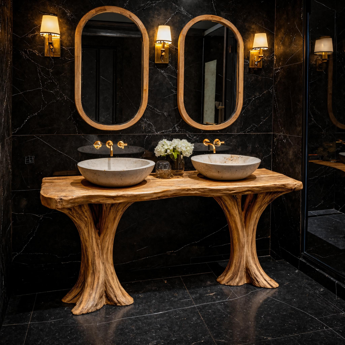Luxury Live Edge Solid Wood Bathroom Vanity Organic Sculptural Base SINLKIBRV269
