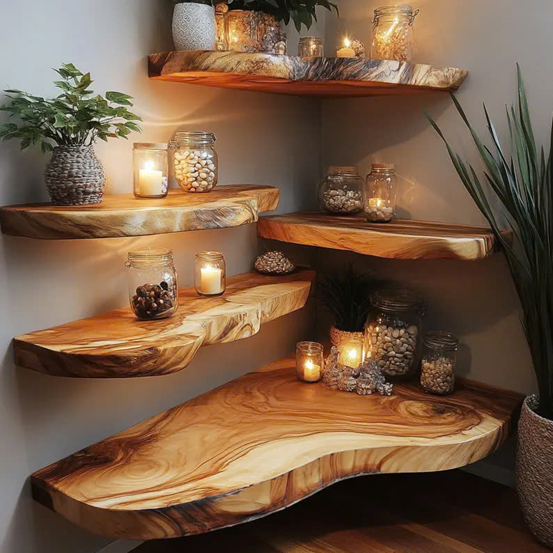 Floating Shelf Live Edge Floating Shelves Solid Wood SINLFL052