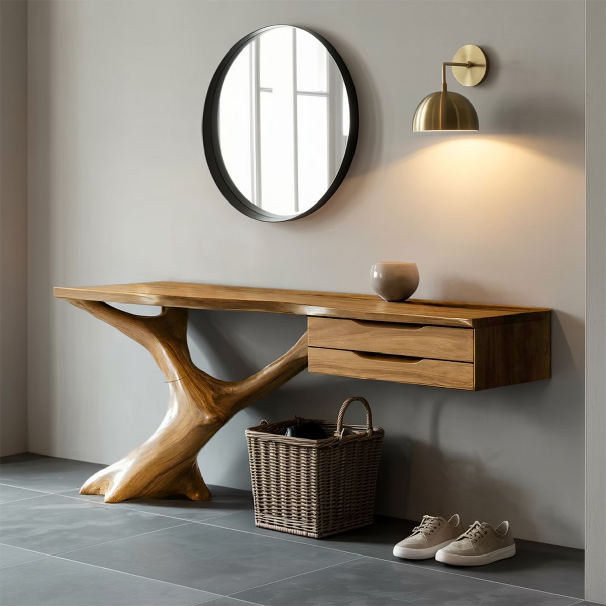 Handcrafted Wooden Console Table, Rustic Solid Wood Entryway Sofa Table, Modern Foyer Hallway Accent Furniture with Slim Base, SILDTTNCS016