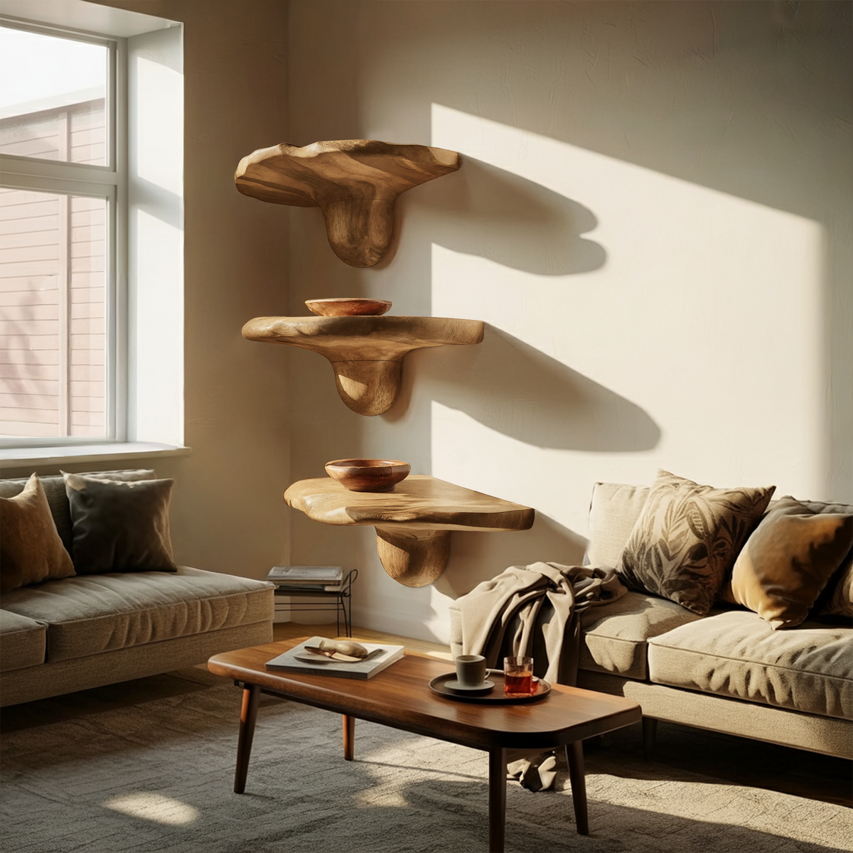 Handcrafted Solid Wood Mushroom Shelf For Bedroom Furniture Decor SILDTTNMR008