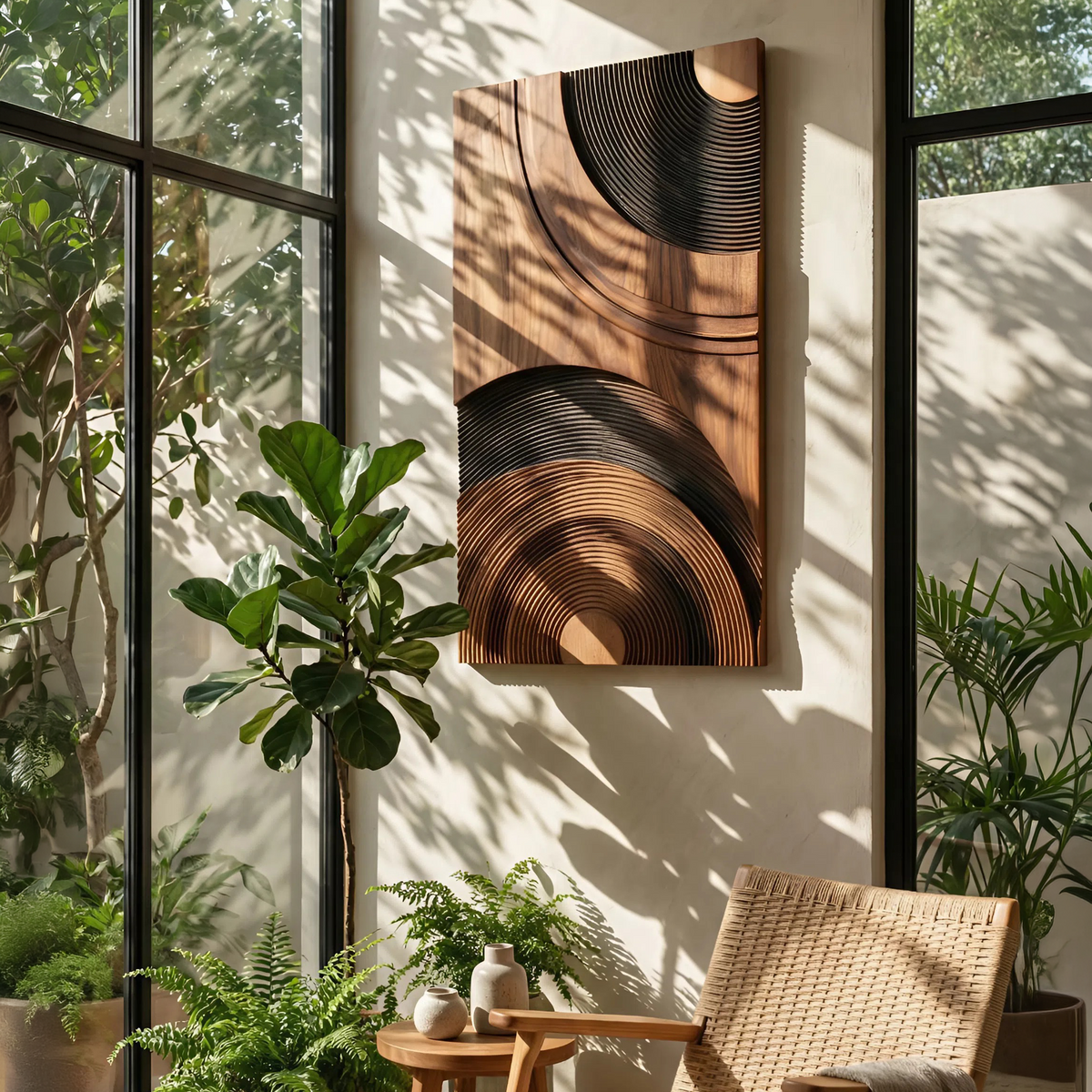Mid Century Abstract Wood Wall Decor, Handcrafted Geometric Wooden Sculpture Panel for Modern Living Room & Entryway Accent, SILDTTNWA062