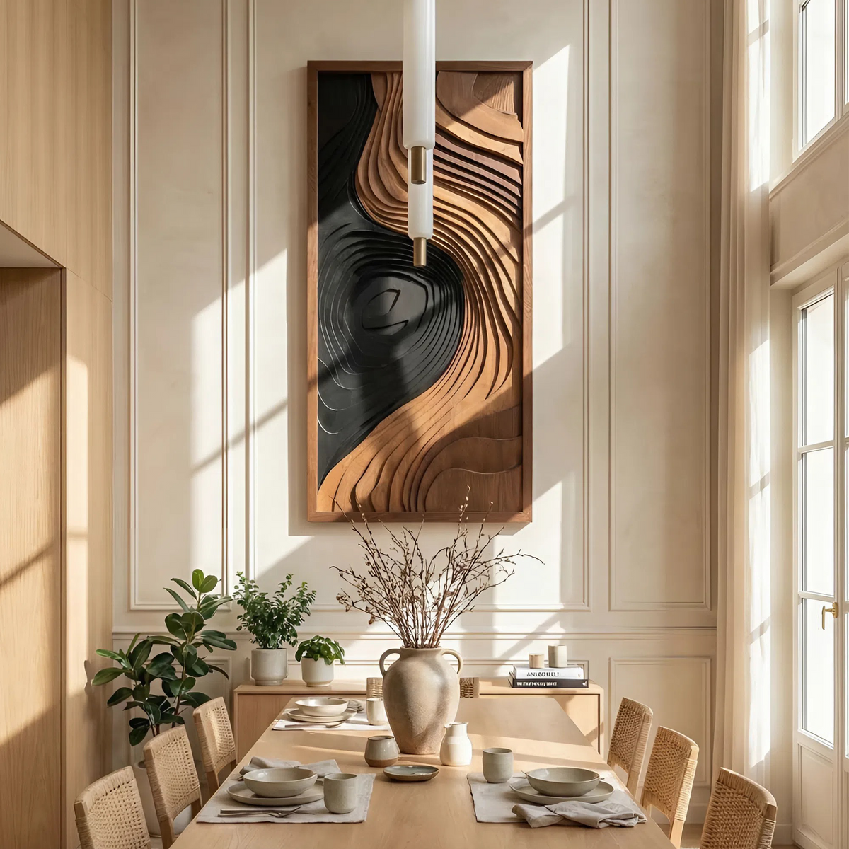 Contemporary Abstract Wood Wall Art Panel, Handcrafted Textured Wooden Geometric Sculpture Decor for Bedroom & Living Room, SILDTTNWA039