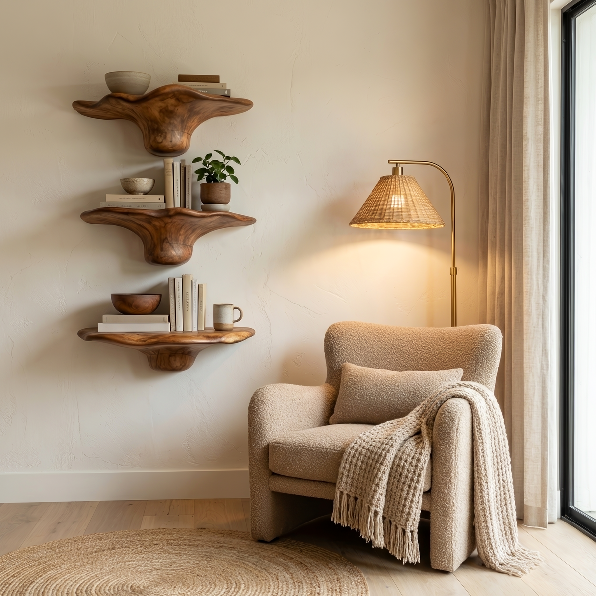 Handcrafted Solid Wood Mushroom Shelf For Bedroom Wall Decor SILDTTRMR011