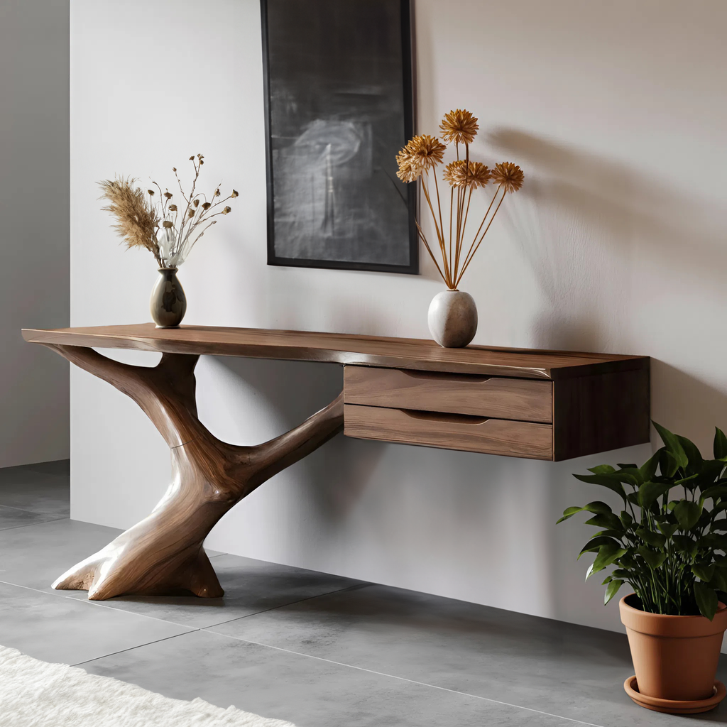 Handcrafted Wooden Console Table, Rustic Solid Wood Entryway Sofa Table, Modern Foyer Hallway Accent Furniture with Slim Base, SILDTTNCS016