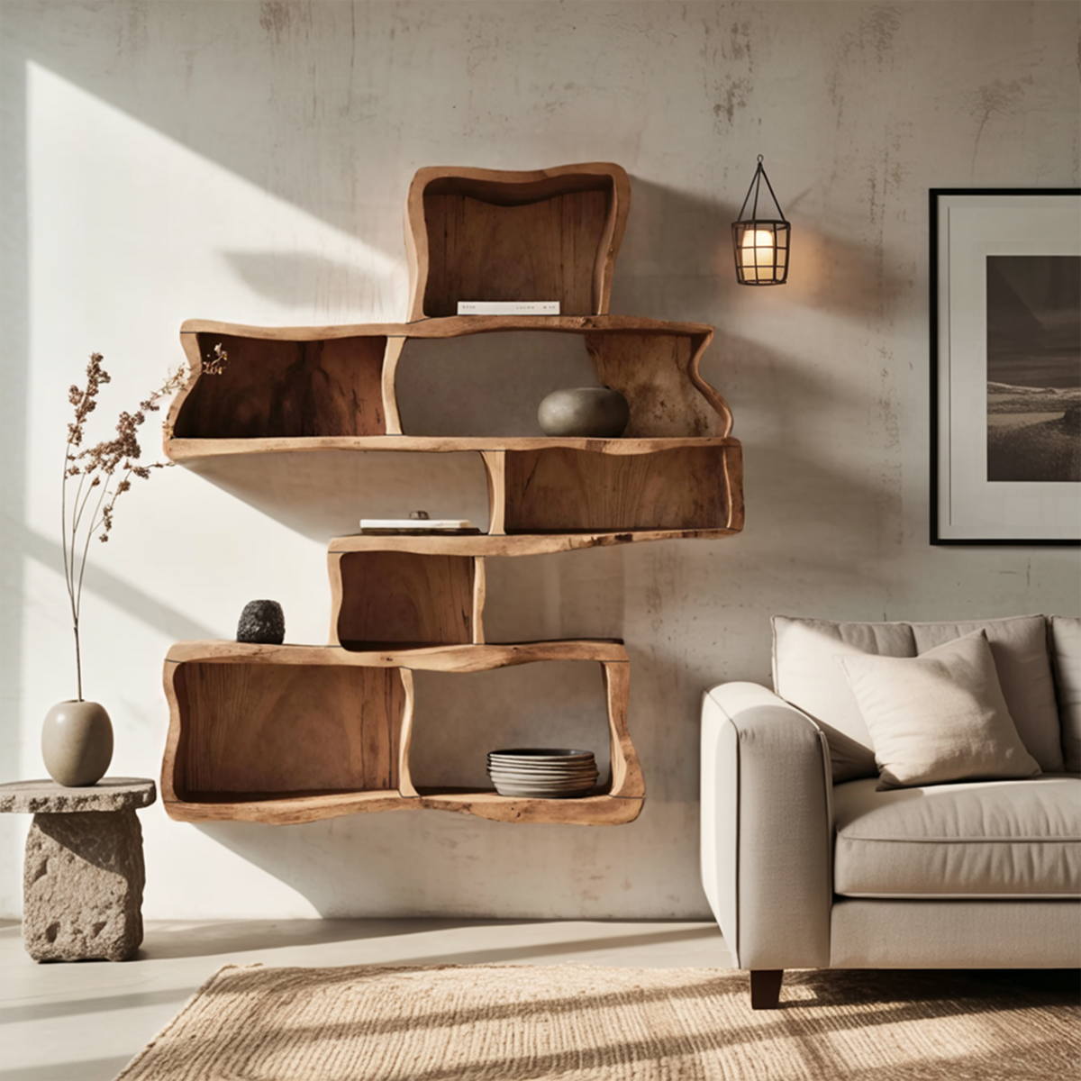 Handcrafted Live Edge Floating Shelf, Modern Solid Wood Wall Mounted Display Rack Shelf Storage Organizer for Bedroom & Living Room, SILDTTNWMS010