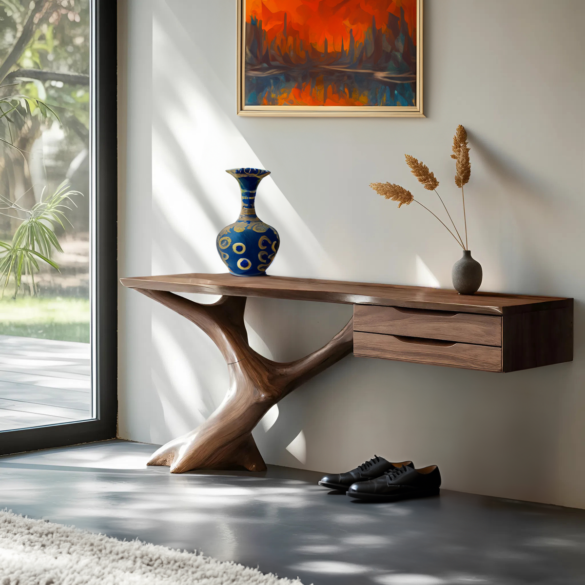 Handcrafted Wooden Console Table, Rustic Solid Wood Entryway Sofa Table, Modern Foyer Hallway Accent Furniture with Slim Base, SILDTTNCS016