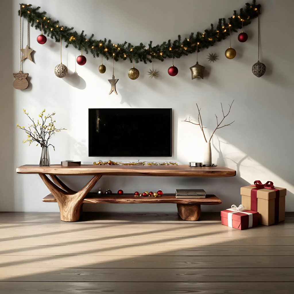 Handcrafted Wooden Live Edge TV Console, Solid Wood Media Stand Entertainment Center for Modern Living Room & Entryway Decor, SILDTTNCTV011