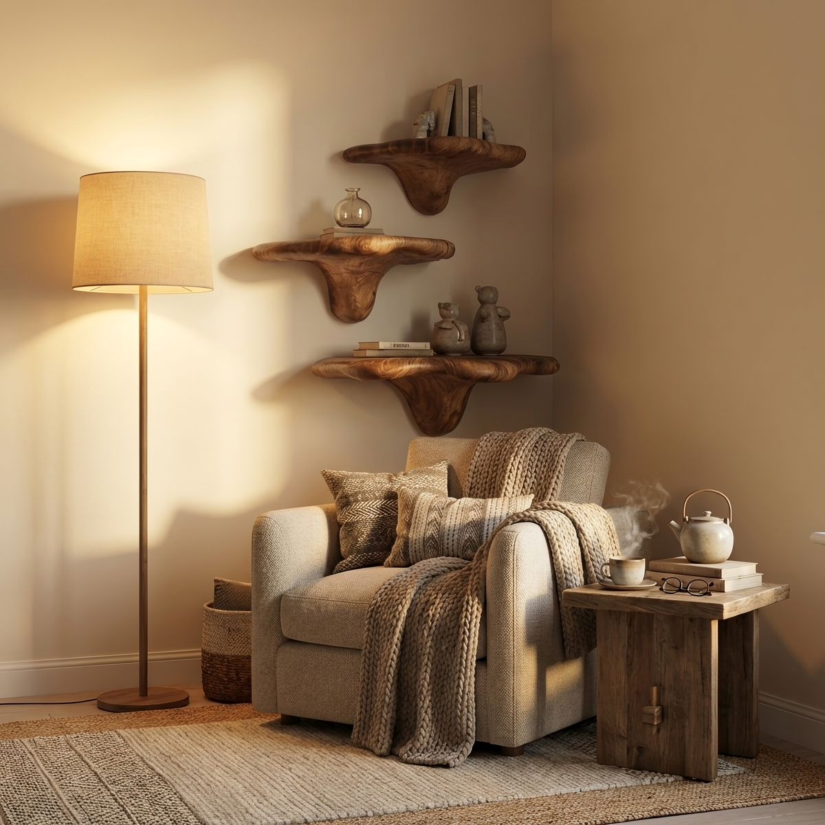Farmhouse Live Edge Mushroom Shelf For Natural Furniture Decor Style SILDTTNMR006