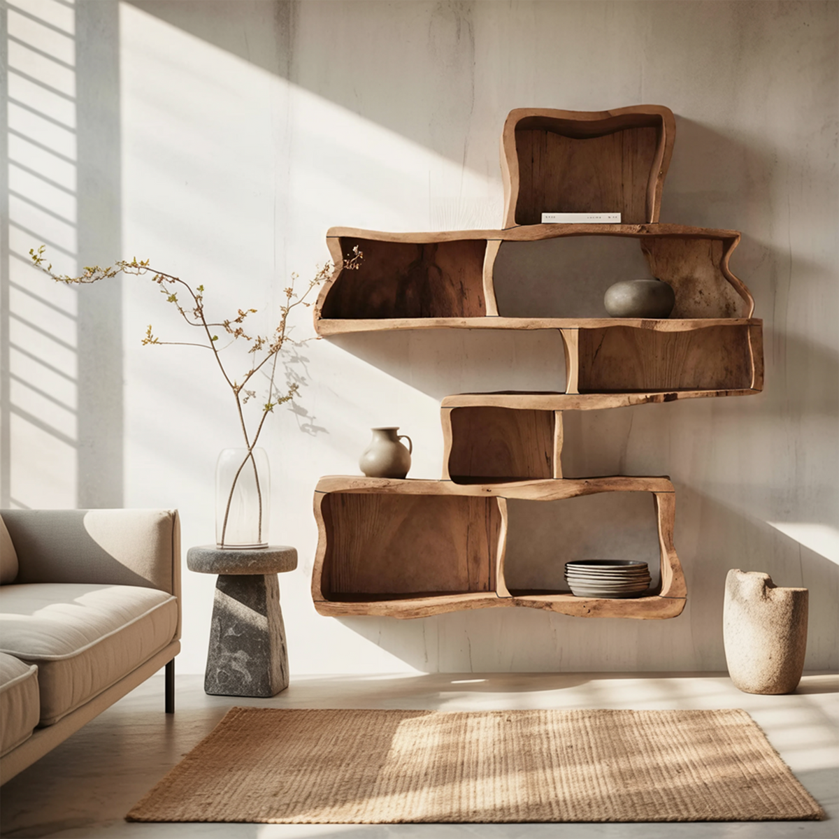 Handcrafted Live Edge Floating Shelf, Modern Solid Wood Wall Mounted Display Rack Shelf Storage Organizer for Bedroom & Living Room, SILDTTNWMS010