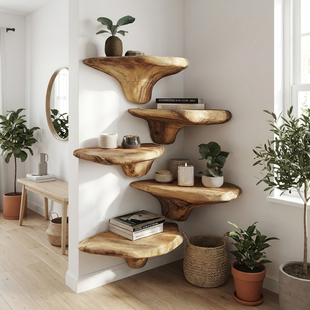 Farmhouse Solid Wood Mushroom Shelf For Entryway Wall Design SILDTTRMR014