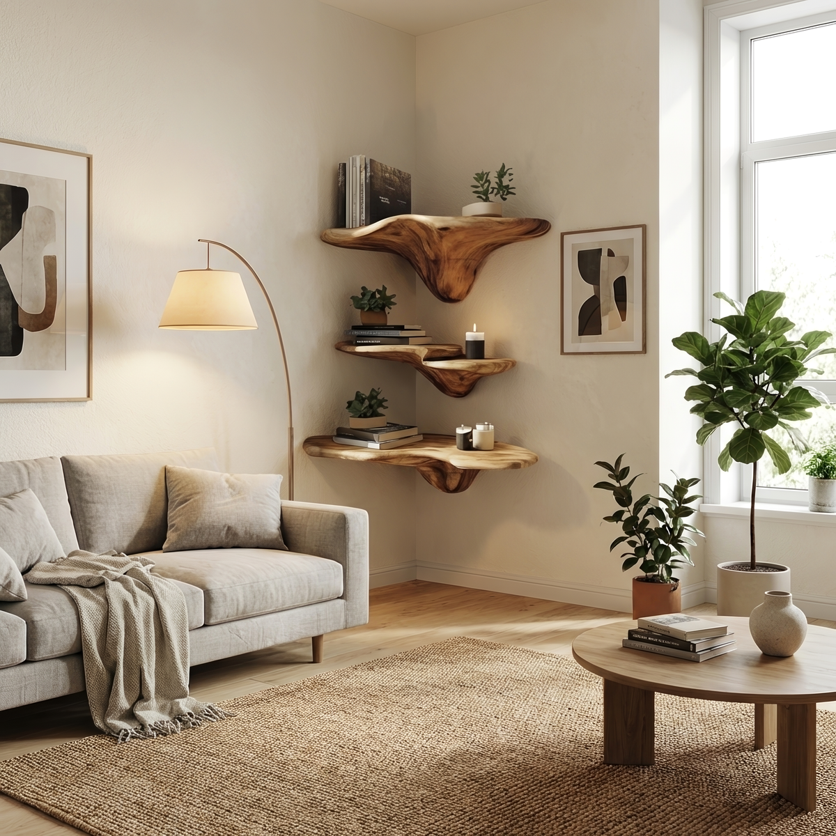 Handcrafted Wooden Live Edge Mushroom Shelf For Artistic Home Decor SILDTTRMR015