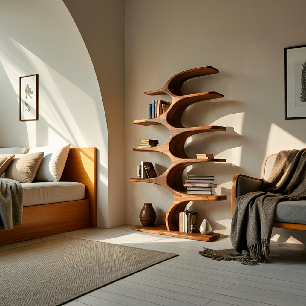 Artistic Curved Bookshelf Fluid Lines Statement For Designer Interiors RTTHTTBS050