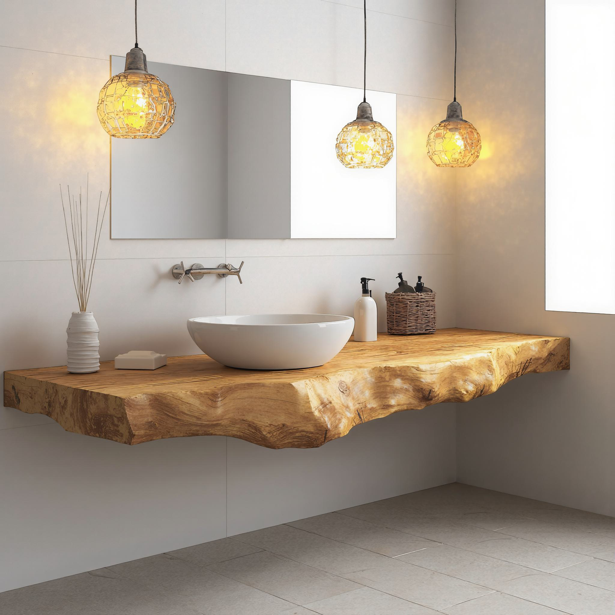 Farmhouse Floating Live Edge Vanity For Rustic Bathroom SILDTBRV229