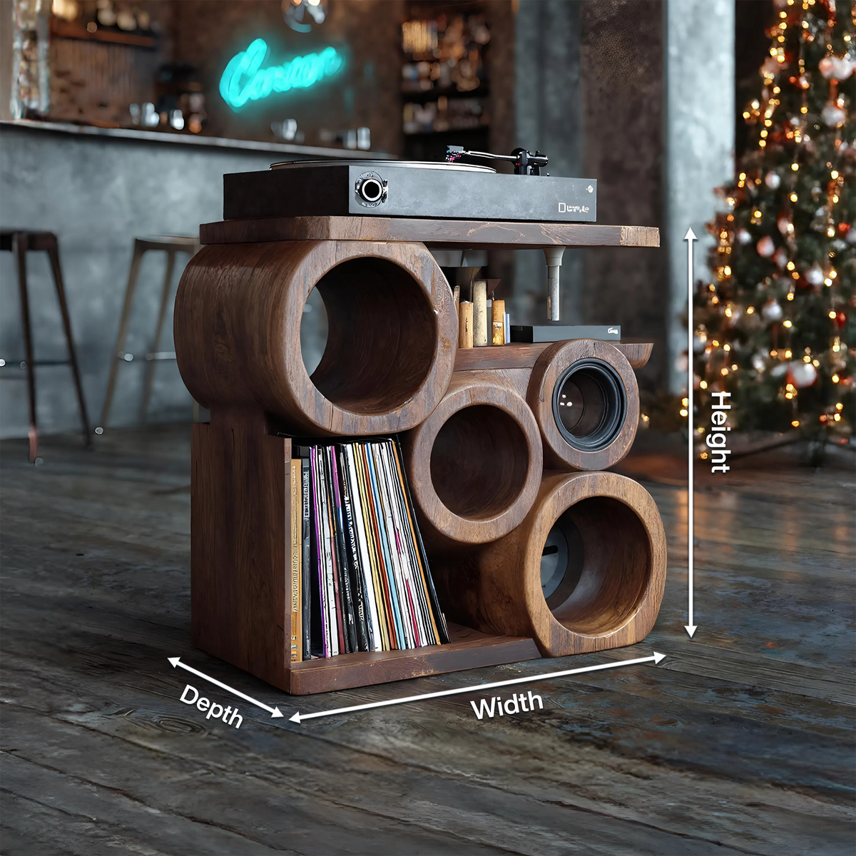 Farmhouse Solid Wood Record Stand, Handcrafted Vinyl Storage Organizer Rack, Music Lover Christmas Gift for Cozy Living Room, SILDTTNCRS010
