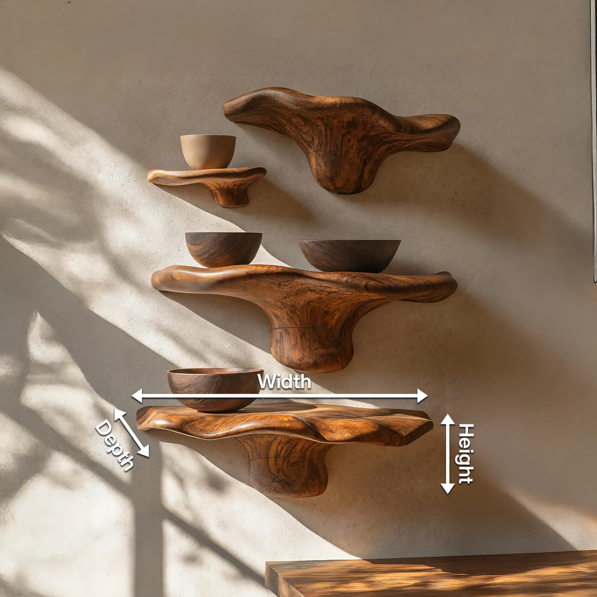 Farmhouse Wooden Live Edge Mushroom Shelf For Rustic Home Decor SILDTTRMR010