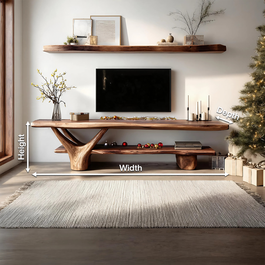 Handcrafted Wooden Live Edge TV Console, Solid Wood Media Stand Entertainment Center for Modern Living Room & Entryway Decor, SILDTTNCTV011
